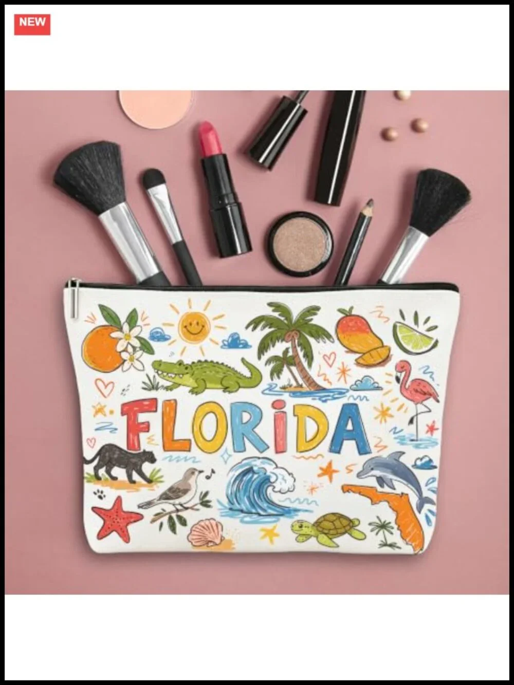 12 Pc Florida Travel Cosmetic Bag Set with Keychains Linen Zipper Pouch